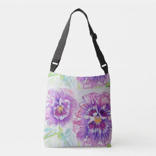 Lila Shabby Pansy Watercolor Crossbody Bag art Axelväska