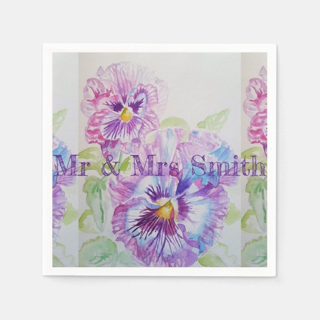 Lila Shabby Pansy Watercolour Serviett Dukar Pappersservett (Framsidan)