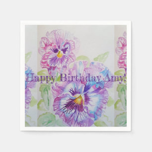 Lila Shabby Pansy Watercolour Serviett Servetter