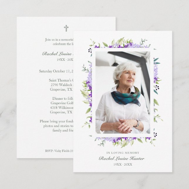 Lila Shades Garland in Loving Memory Photo Anteckningskort (Fram/baksida)