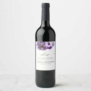 Lila Shades Romantic Flowers Speciellare Bröllop Vinflaska Etikett