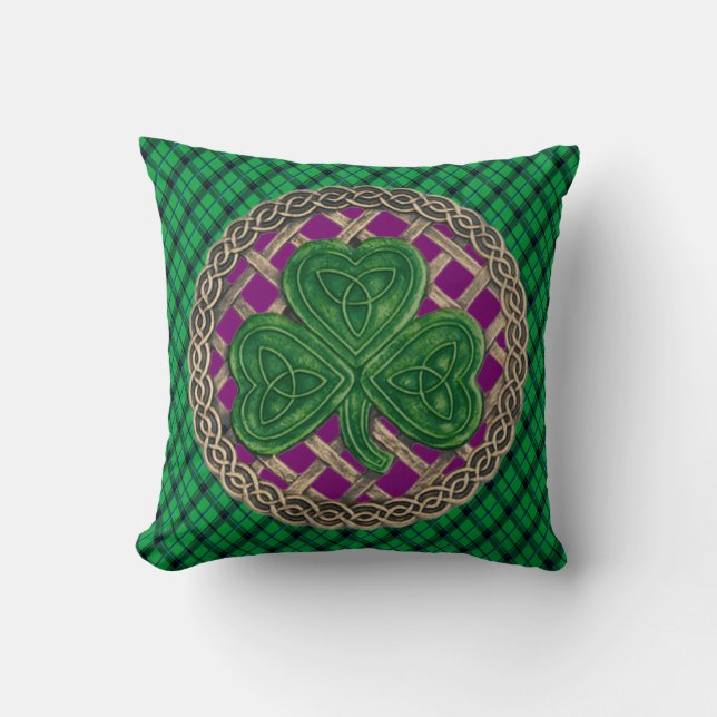 Lila Shamrock Celtic Knots på Grönt Play Kudde (Framsida)
