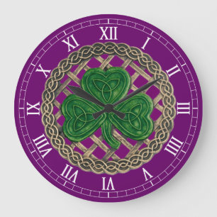 Lila Shamrock & Celtic Knots Roman Numeral Clock Stor Klocka