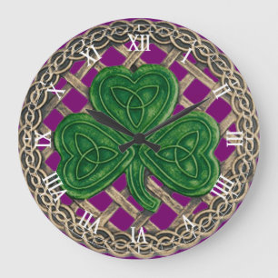 Lila Shamrock & Celtic Knowledge Numeral Clock Stor Klocka