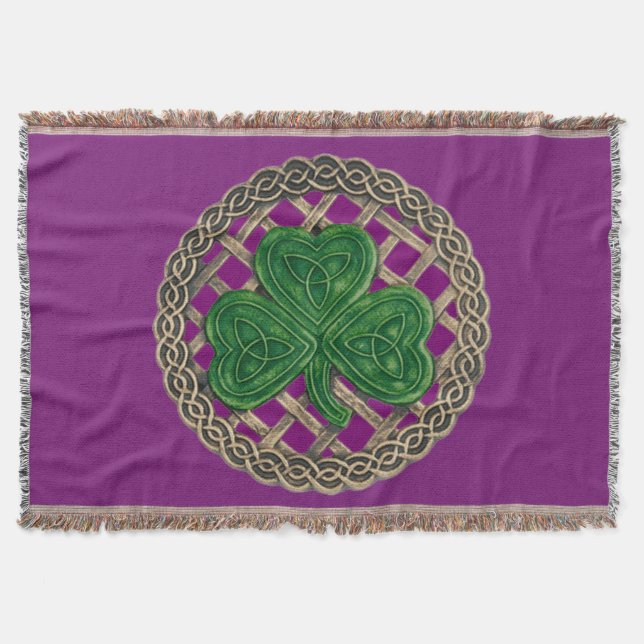 Lila Shamrock on Celtic Knott Throw Blanket Filt (Framsidan)