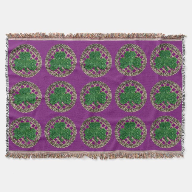 Lila Shamrock on Celtic Knott Throw Blanket Mysfilt (Framsidan)