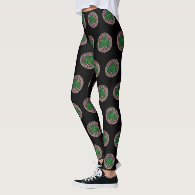 Lila Shamrock på keltiska knölar Leggings (Vänster)