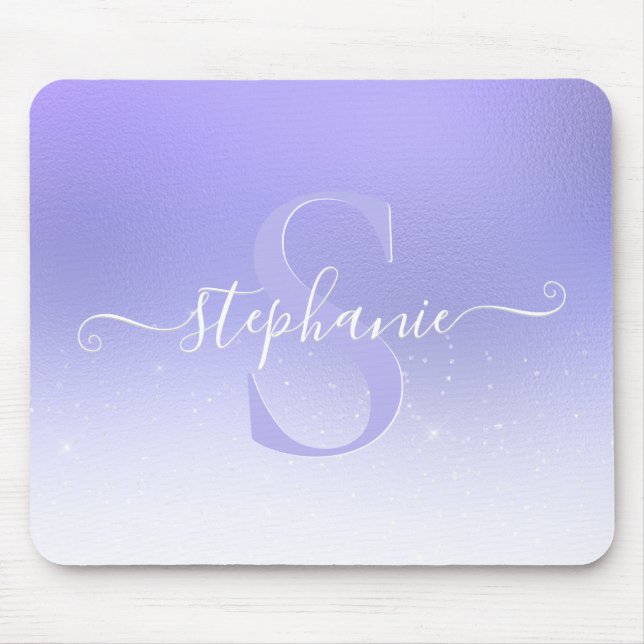 Lila Shimmer Gnistra Glitter Monogram Mouse Pad Musmatta (Framsidan)
