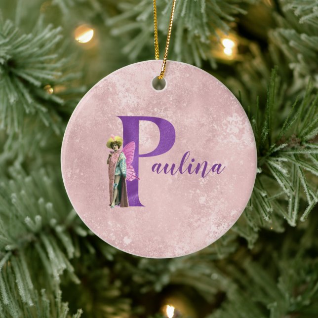 Lila Shimmer Illustrated Brev P Add Namn Julgransprydnad Keramik (Träd)