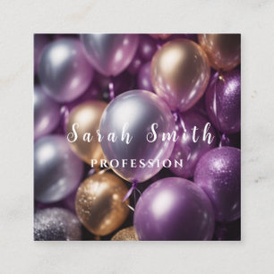 Lila Shiny Balloons Party Bröllop Glitter Fyrkantigt Visitkort