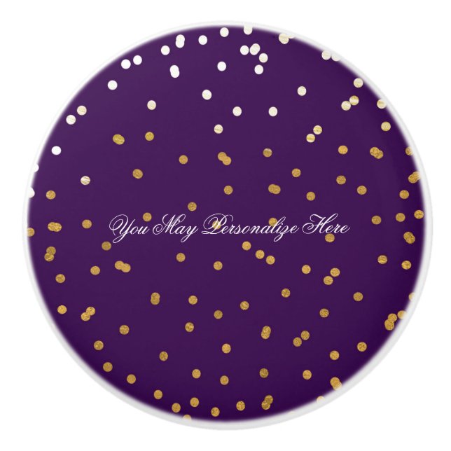 Lila & Shiny Guld Faux Foil Confetti Dots Glam Knopp (Framsidan)