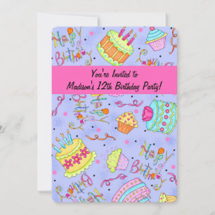 Lila Shock rosa Tween:s inbjudan till födelsedagen