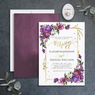 Lila Shock rosa Watercolor Blommigt Script Inbjudningar
