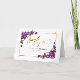 Lila Shock rosa Watercolor Blommigt Tack Kort