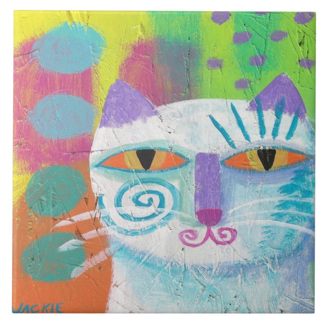 Lila Siamese Cat Abstrakt Painting Kakelplatta (Framsidan)