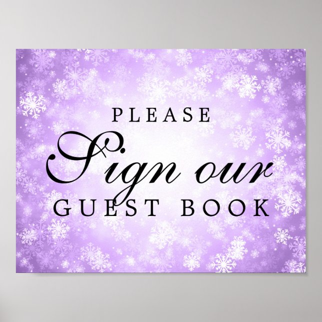 Lila Sign Bröllop Guestbook Winter Wonderland Poster (Framsidan)