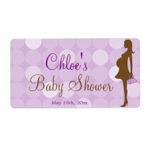 Lila Silhouette Baby Shower Vattenflaska Labels