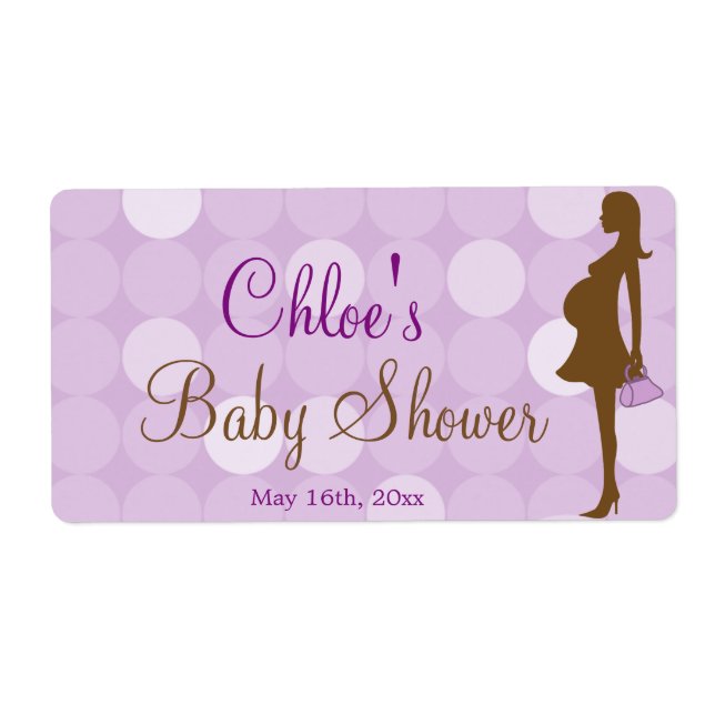 Lila Silhouette Baby Shower Vattenflaska Labels Fraktsedel (Framsidan)