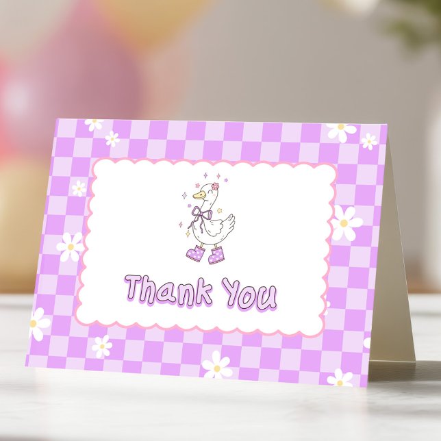 Lila Silly Goose-Flickans Första Födelsedag  Tack Kort (Purple One Silly Goose Thank You cards.)