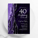 Lila Silver Agat 40:e födelsedagen Inbjudningar<br><div class="desc">Lila och silver agerar 40-årsfestinbjudan. Elegantens moderna design med vattenfärgad bakgrund,  faux glitter silver och typsnitt för färgskript. Trendig inbjudan-kortets perfekt för en snyggt kvinnor i firande. Skrivna Zazzle-inbjudningar eller digital utskrivbar mall för omedelbar nedladdning.</div>