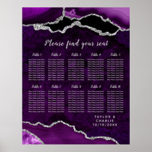 Lila Silver Agat Bröllops Placeringsplan 12 Bord Poster