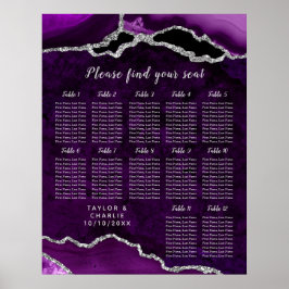 Lila Silver Agat Bröllops Placeringsplan 12 Bord Poster