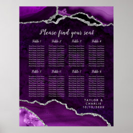 Lila Silver Agat Bröllops Sittplatsschema 8 Bord Poster