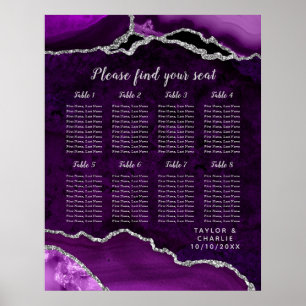 Lila Silver Agat Bröllops Sittplatsschema 8 Bord Poster