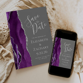Lila Silver Agat Grå Save the Date-kort Spara Datumet