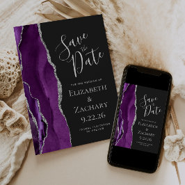 Lila Silver Agat Mörk Save the Date-kort Spara Datumet