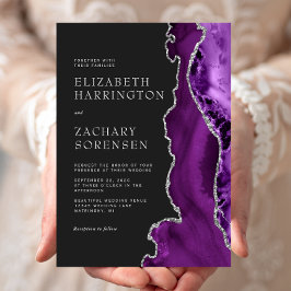 Lila Silver Agate Bröllop Inbjudningar