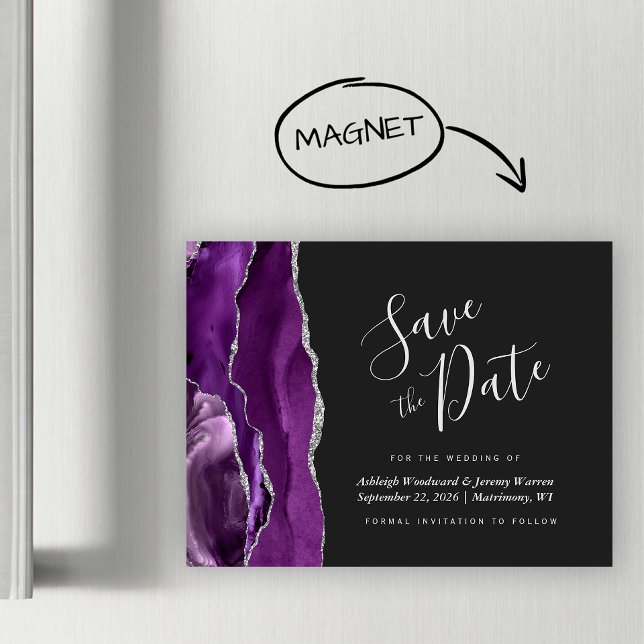 Lila Silver Agate Bröllop Save the Date Magnet (Skapare uppladdad)