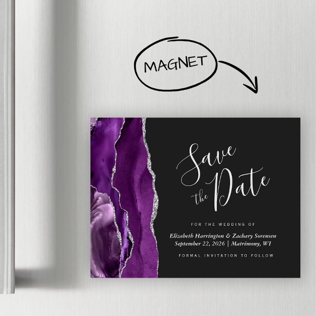 Lila Silver Agate Bröllop Save the Date Magnet (Skapare uppladdad)