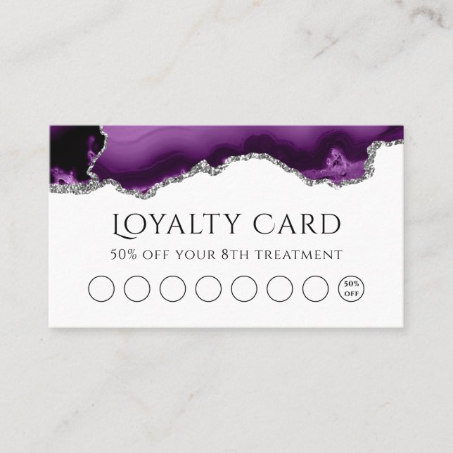 lila silver agate Loyalty Card Visitkort (Framsida)