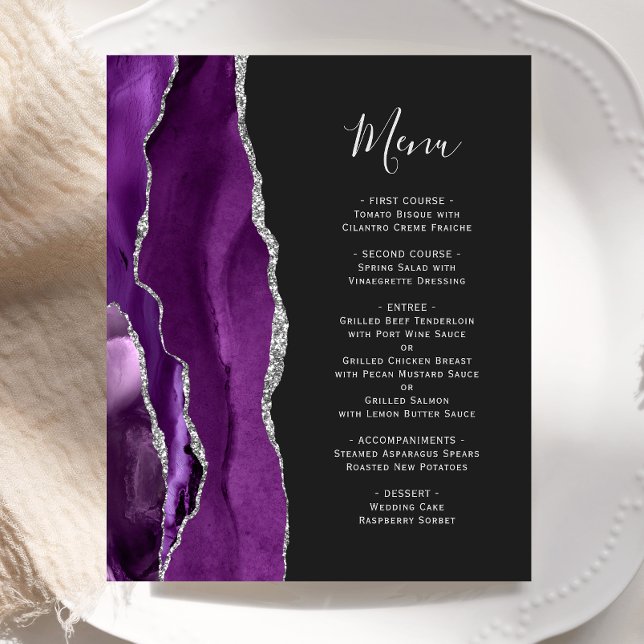 Lila Silver Agate Mörk Bröllop Menu (Skapare uppladdad)