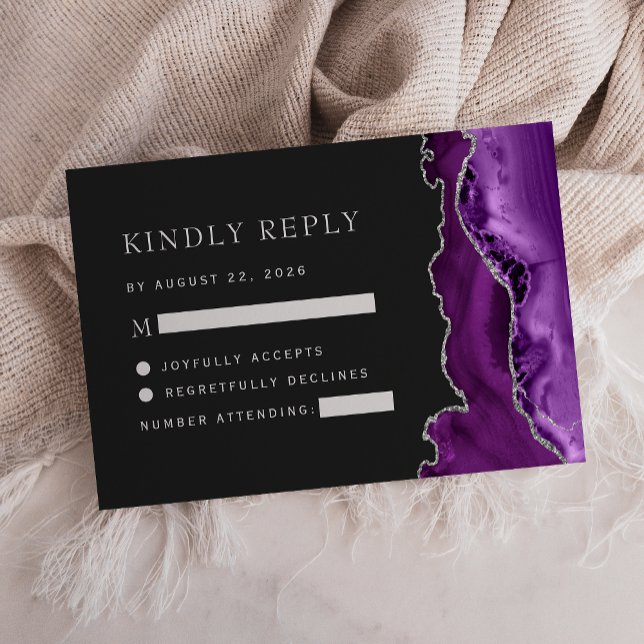 Lila Silver Agate Mörk Bröllop OSA Kort (Skapare uppladdad)