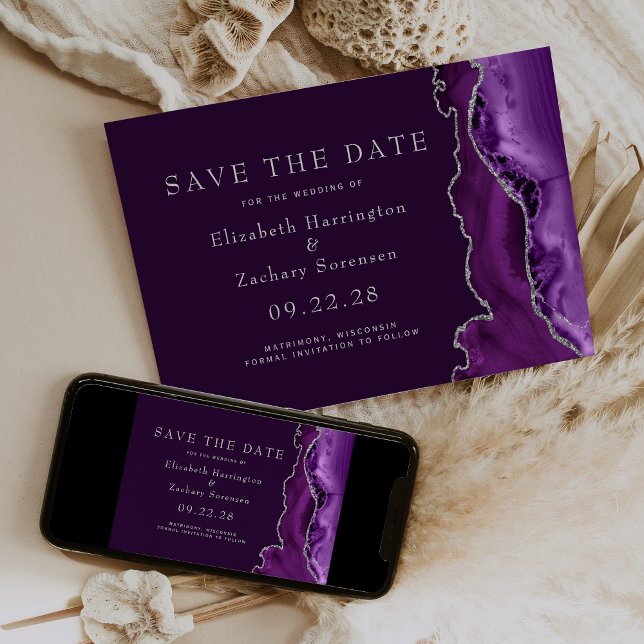 Lila Silver Agate Plommon Save the Date Inbjudningar (Skapare uppladdad)