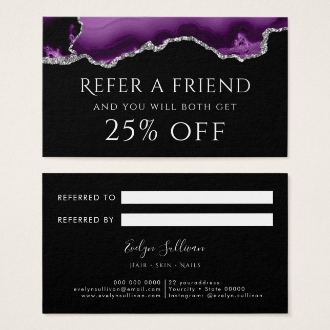 lila silver agate ReferrCard Visitkort (Framsida & baksida)