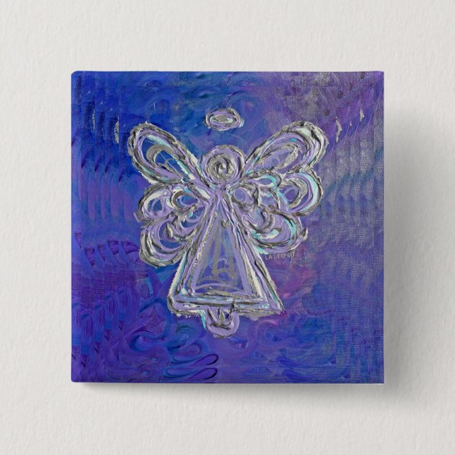 Lila Silver Angel Vingar Button Pin Knapp (Framsida)