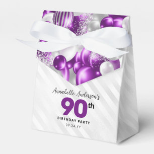 Lila Silver Balloon Glitter gynnar 90:e födelsedag Presentaskar