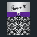 Lila, Silver, Black Damask Sweet 16 inbjudningar<br><div class="desc">Den här eleganten och den moderna inbjudan till lila, silver och svartmask är anpassade här för en Sweet sixteen födelsedagsfest, men den kan även användas för många andra firanden, till exempel för en Quinceanera, Bat mitzvah eller andra evenemang som kräver en klassinbjudan. Om du behöver matchande objekt, eller om du...</div>