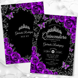 Lila Silver Black Quinceanera Inbjudningar