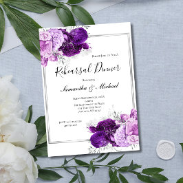 Lila Silver Blommig Elegant Övningsmiddag Inbjudningar