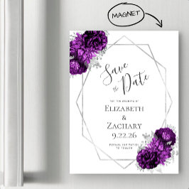 Lila Silver Blommig Magnetisk Save the Date