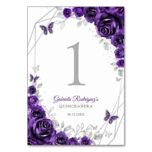 Lila Silver Blommig Quinceanera Bordsnummer