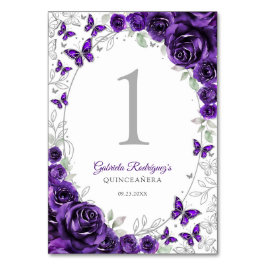 Lila Silver Blommig Quinceanera Bordsnummer