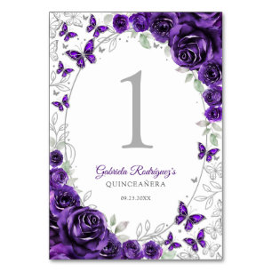 Lila Silver Blommig Quinceanera Bordsnummer