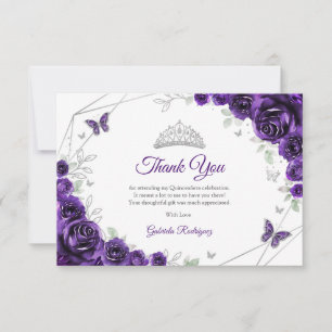 Lila Silver Blommig Quinceanera Tack Kort