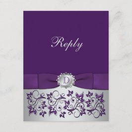 Lila, Silver Blommig Rullande Bröllopssvarskort OSA Kort