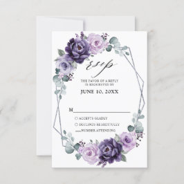 Lila Silver Blommigt Blooms Geometric Bröllop OSA Kort